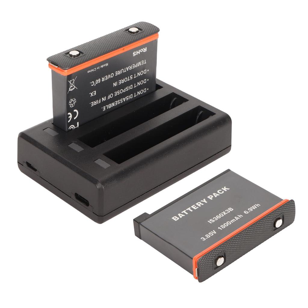 Action Camera Battery Charger 3 Slots Charger for Insta 360 X3 with Type C Charge Cable and Replacement Batteries
