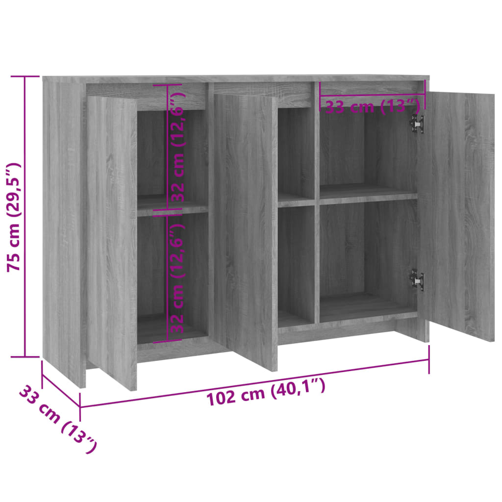 Sideboard Gray Sonoma 102x33x75 cm Particleboard