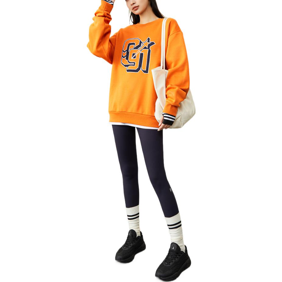 Anta Толстовка с цифровым принтом логотипа и бархатным пуловером, топы унисекс, оранжевый 152248725-3