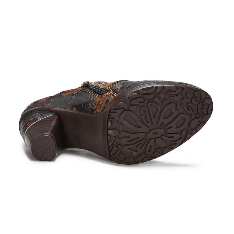 Johnature Туфли-лодочки из натуральной кожи, женская обувь, модная женская обувь ручной работы на высоком каблуке с круглым носком в стиле ретро с принтом