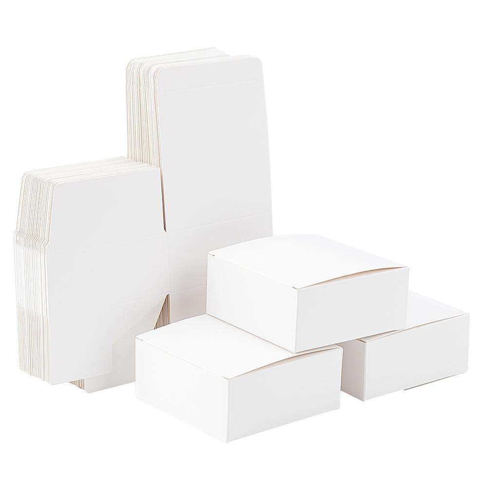30pcs Foldable Cardboard Paper Jewelry Boxes Gift Packaging Boxes White 9x9x4cm