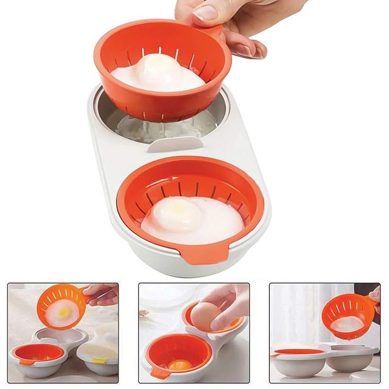 Microwave Egg Cooker Mold with Lid Household Double Cup Steamed Egg Bowl Baby Food Supplement Egg Cooker Kitchen Cooking Tool
