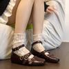 Sheepskin Version! Retro Inner Height Increase Shallow Mouth Mary Jane Shoes Women's Design Sense Cross Belt Buckle Versatile Leather Single Shoes