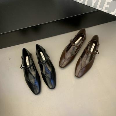 Серебристые туфли Мэри Джейн с острым носком женские весенне-осенние новые французские ретро темпераментные для поздних вечерних поездок на работу толстый каблук маленькие кожаные туфли