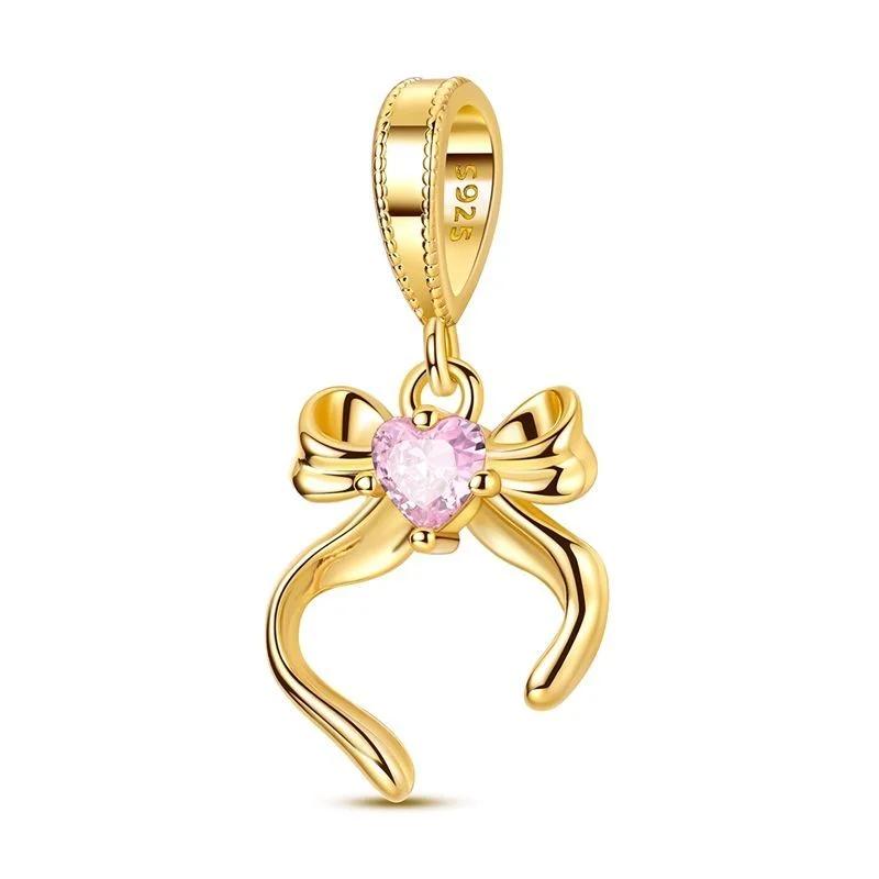 925 Silver Charms Colorful Bow Set Earrings Ring Beads Pendant for Women Bracelets Necklaces DIY Jewelry Gift