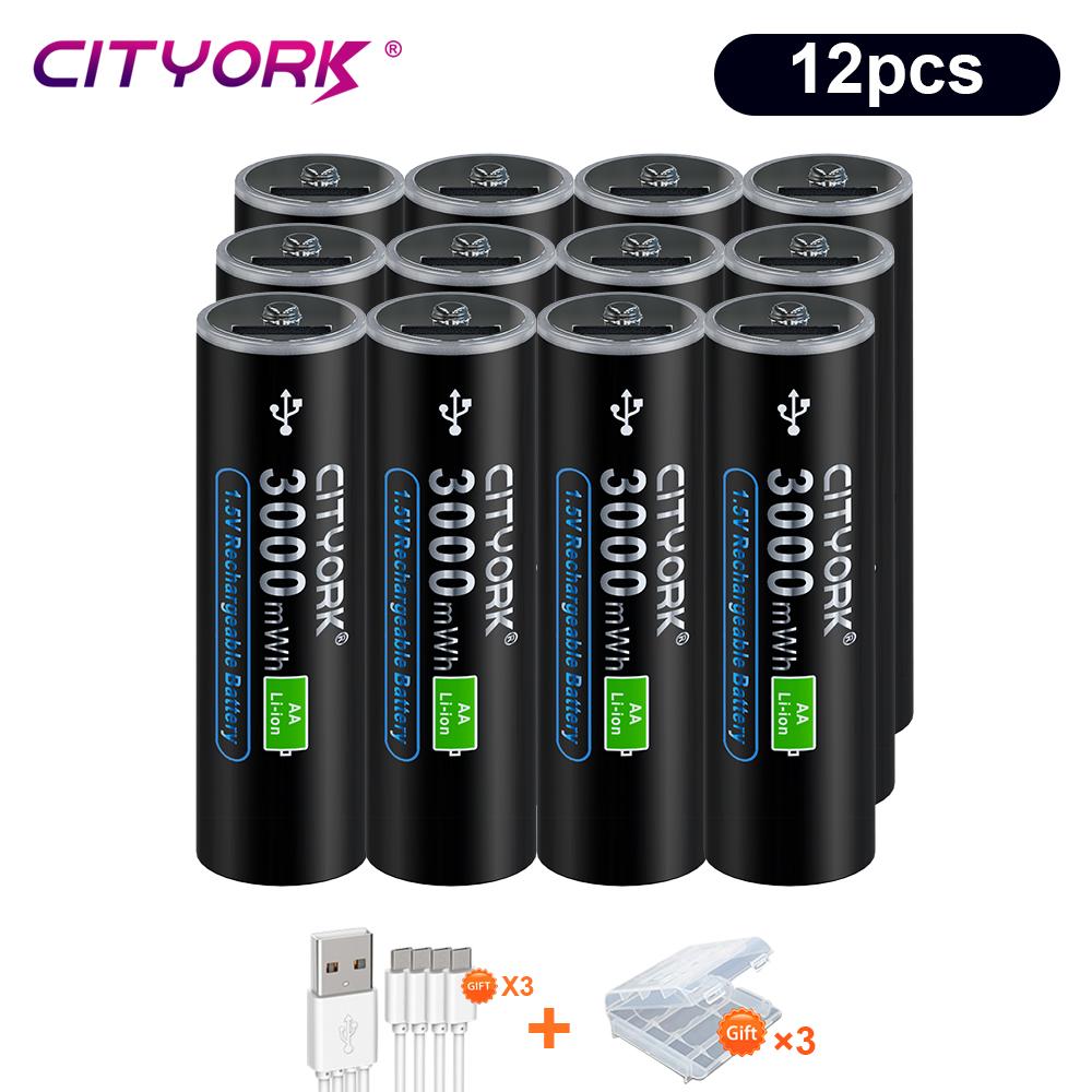 Cityork 1,5 В AA литий-ионная аккумуляторная батарея Micro USB для быстрой зарядки AA Batteri+кабель Type-C для клавиатуры, пульта дистанционного управления, игрушки