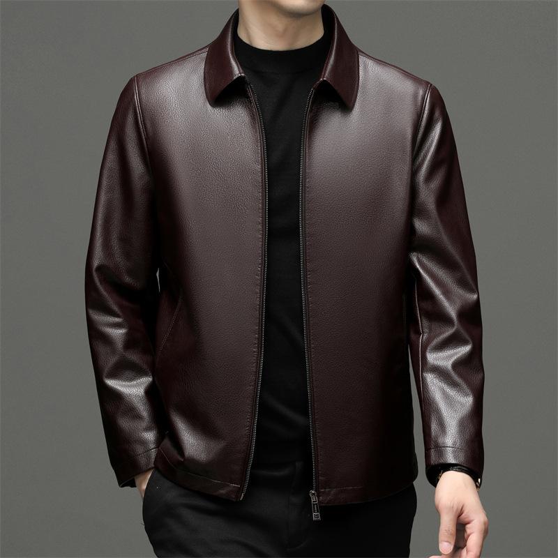 Куртка из натуральной овечьей кожи, мужская деловая флисовая кожаная куртка среднего возраста, осенне-зимний тонкий свободный внешний костюм