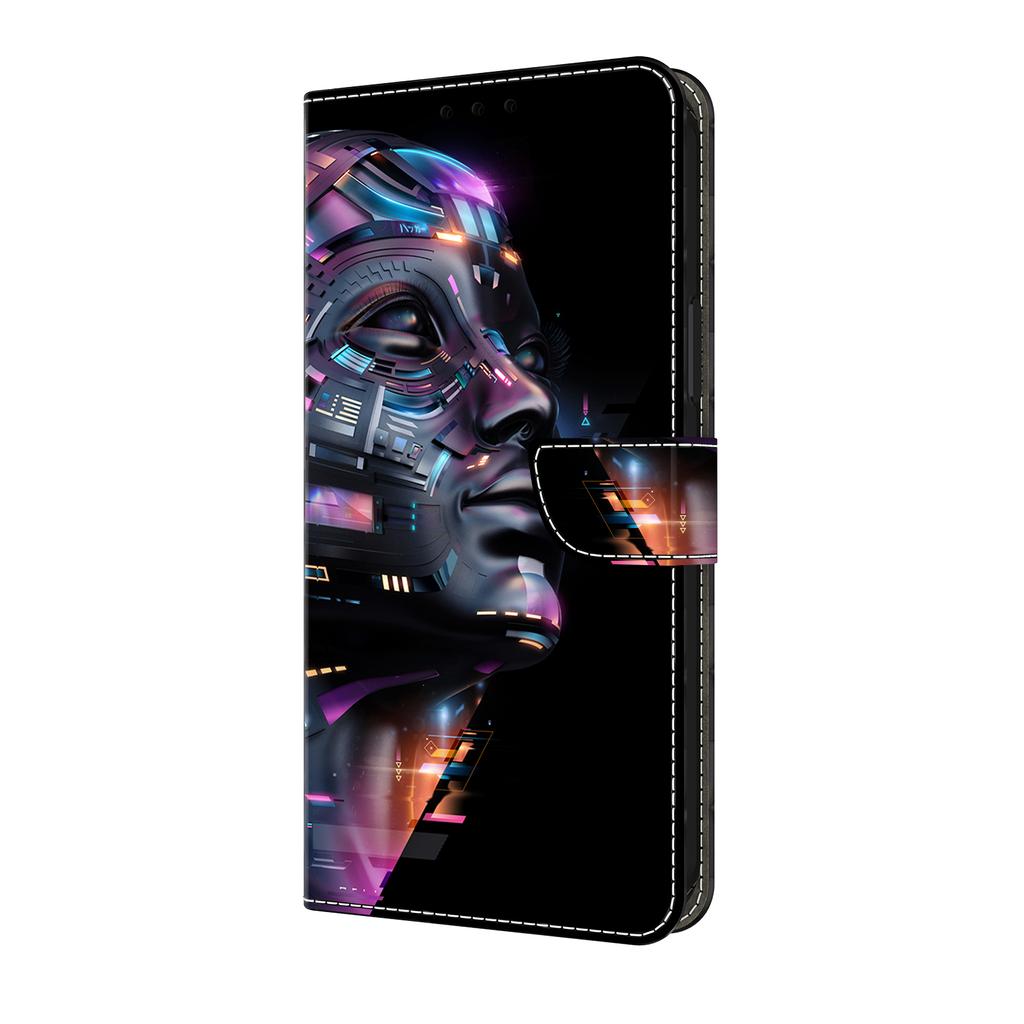 AI Digital Robots Pattern PU Leather Book Case for iPhone Samsung Huawei Honor Google Redmi Xiaomi LG Motorola Sony Nokia Oneplus Oppo