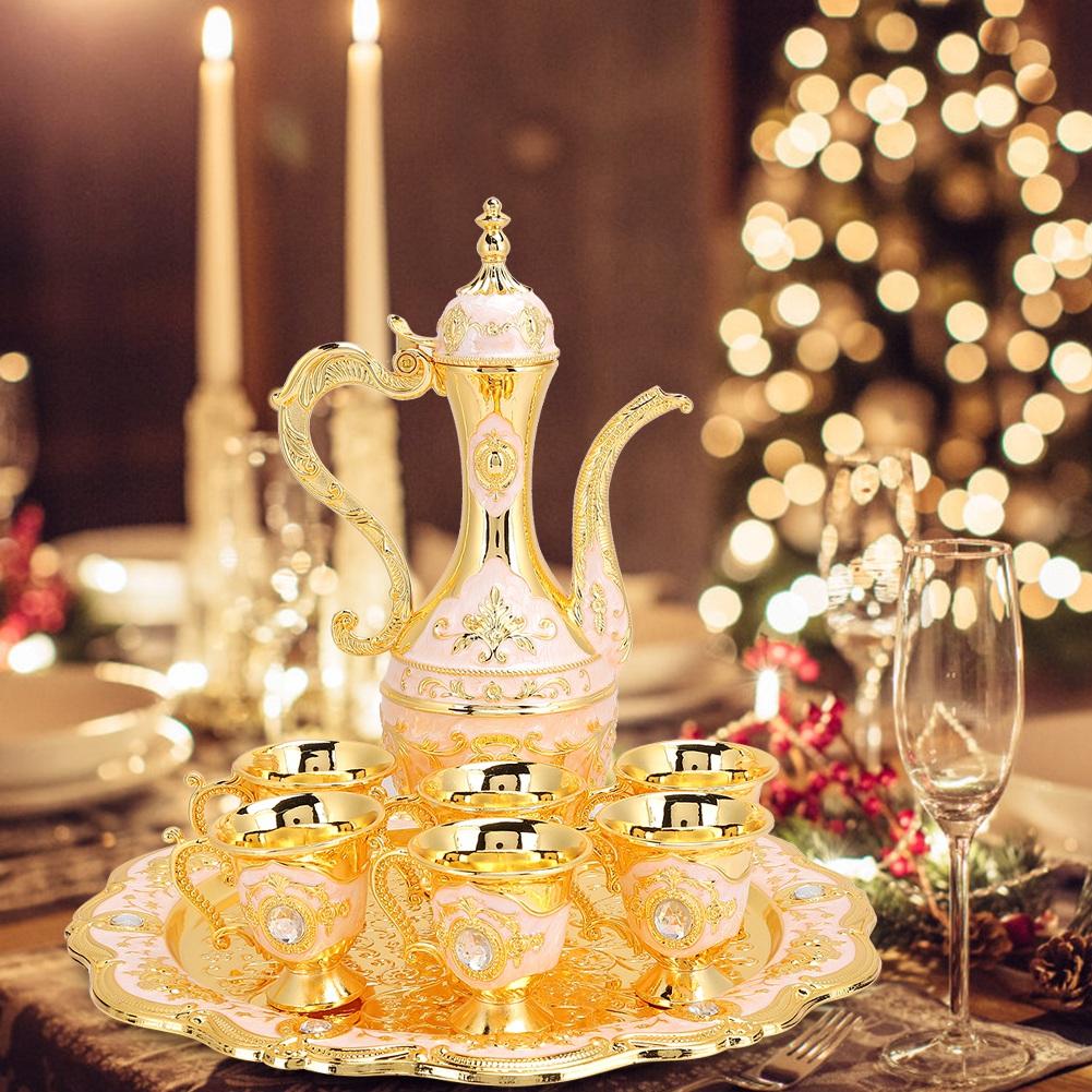 Metal Wine Drinking Cups Hip Flask Set Russian Style Home Art Crafts Wedding Gift