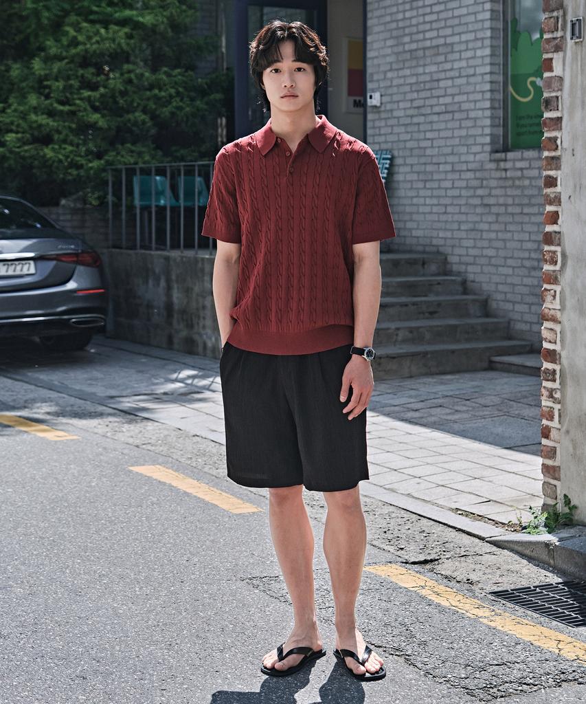 STCO Diems Ice Touch Cable Short Sleeve Knit_Red (Classic Fit)_Dktxb62Csr