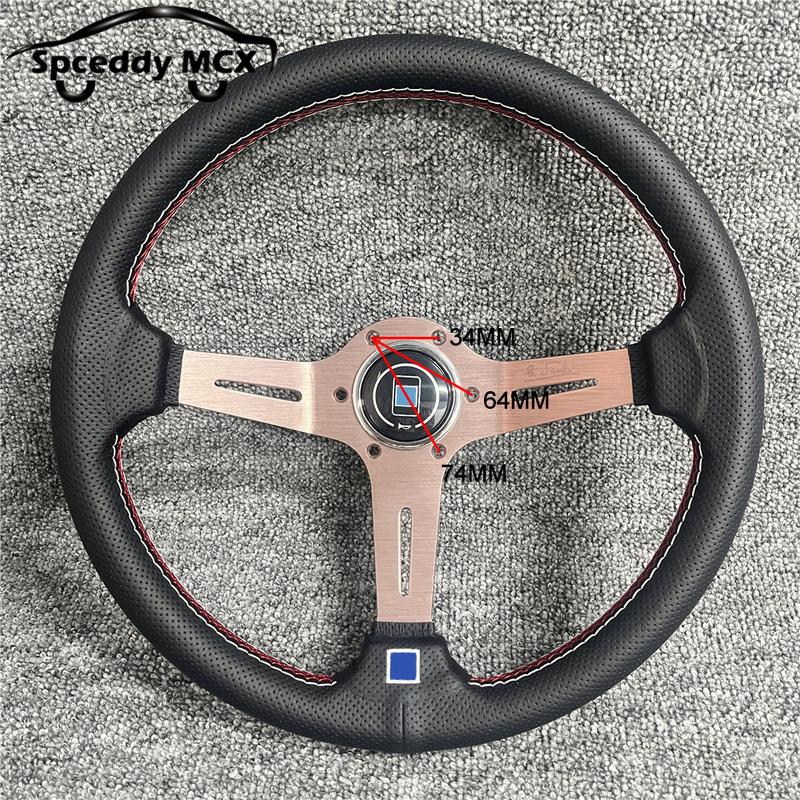 Spceddy For Steering Wheel 14inch 350mm Perforated Leather Concave Car Sports Steering Wheel