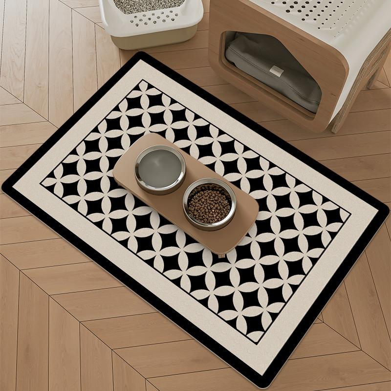 Коврик для кормления питомцев Кошка Собака Напольные коврики Водонепроницаемый Мочестойкий Ковер Черно-белый Продвинутый Минималистичный Ковер для домашнего декора для Кухни