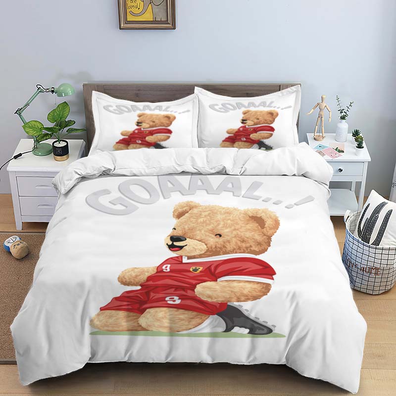 Bear Print Digital Print Polyester Bedding Sets,Girl'S Cover,Boys Duvet Cover Set For Teens, Queen Cover 2Pcs Pillowcase