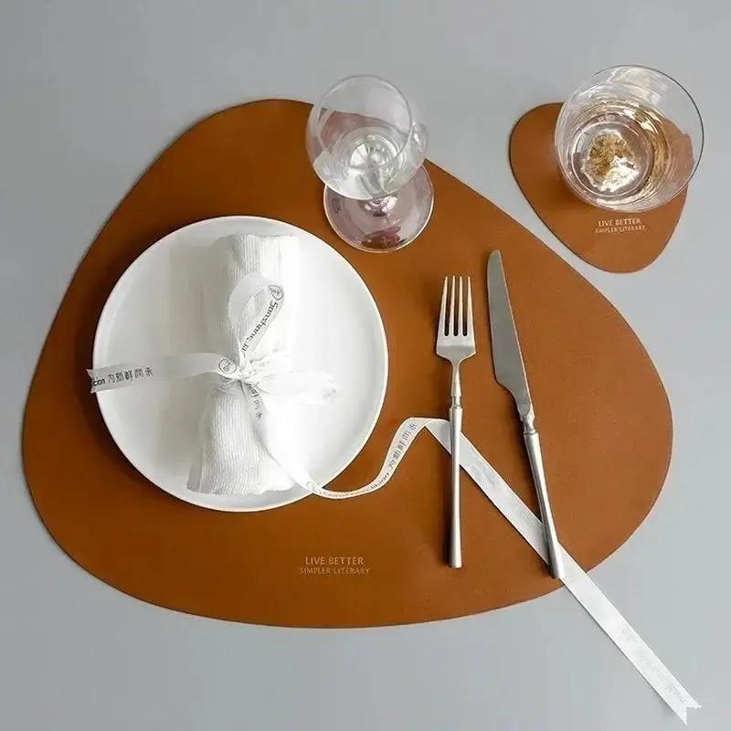 Tableware Pad Placemat Table Mat PU Leather Heat Insulation Non-Slip Simple Placemats Disc Coaster Placemat For Dining Table