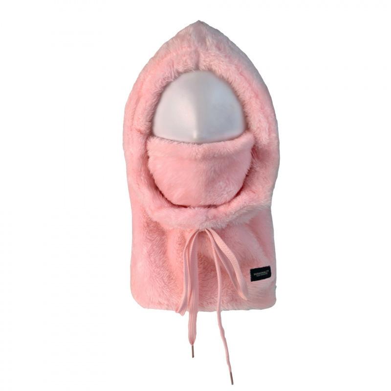 New European and American windproof design winter women's plush hooded mask hat cold cycling autumn and winter