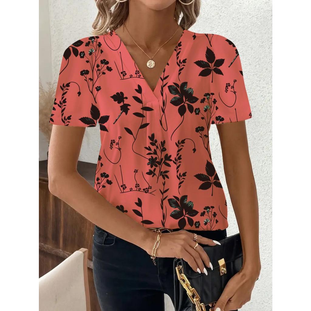Fashion Casual Printed V-neck Top T-shirt for Women