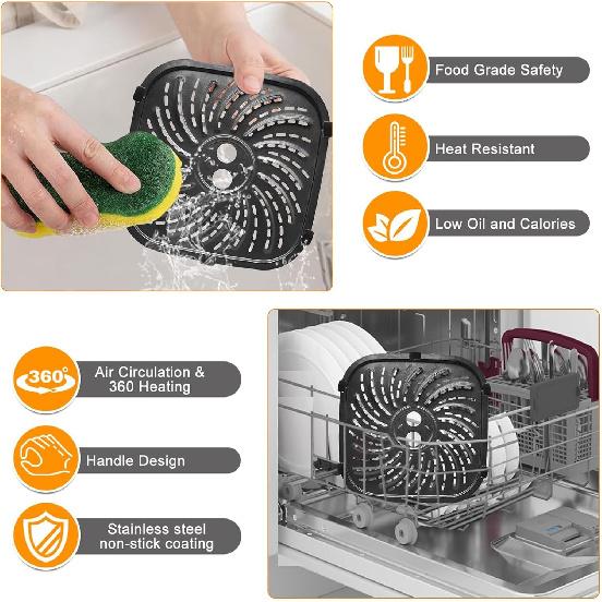 GCQ Air Fryer Replacement Parts for PowerXL Vortex Pro 8 QT Air Fryer, Oval 10''*10''Food Grade Stainless Steel Air Fryer Accessories Grill Pan Grill