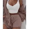 Women's Winter Plush Home Clothes Casual 2-Piece Pajamas Long-Sleeved Shorts Sports Suit for Women