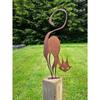 Wrought Iron Cat Fence Sculpture, Rusty Finish Outdoor Garden Statue, Lawn Stake Art for Yard Party Decor, Unique Metal Gift
