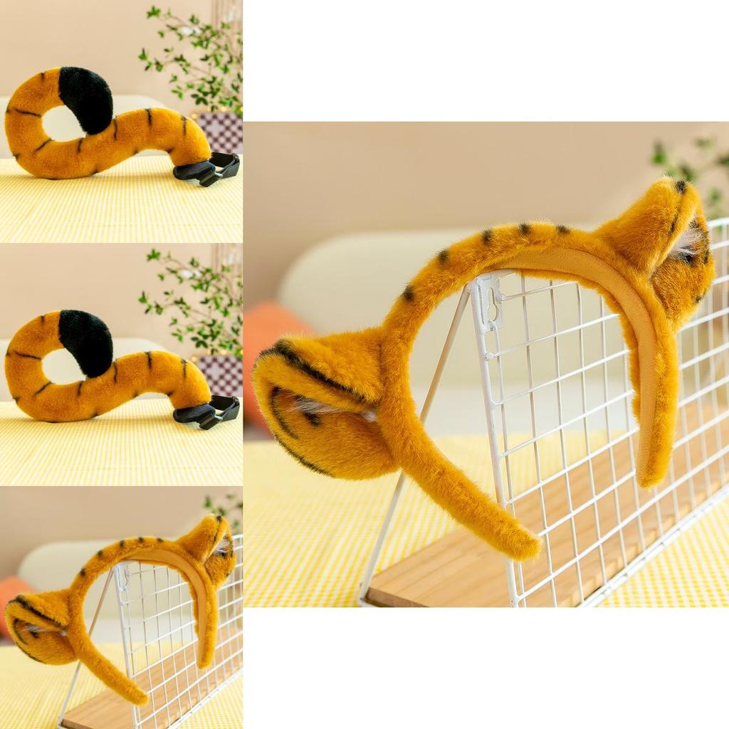 Милая плюшевая повязка на голову с тигровой лапой и хвостом для сценических выступлений и вечеринок в животной тематике