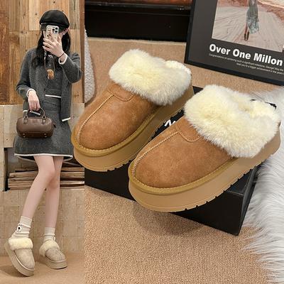 Тапочки Mao Mao женские на толстой подошве, носят овчину и мех, интегрированные с сумкой, головные сапоги для снега, полусабо, один педаль, ленивые хлопковые туфли, зима