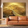 2D Elegant Gold Peacock Tapestry, Golden Bonsai Tree with Sparkling Bubbles Backdrop Cloth for Room Decor