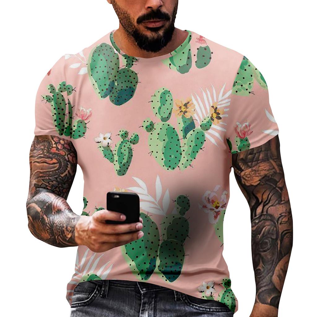 Мужская повседневная футболка с круглым вырезом и коротким рукавом с гавайским принтом