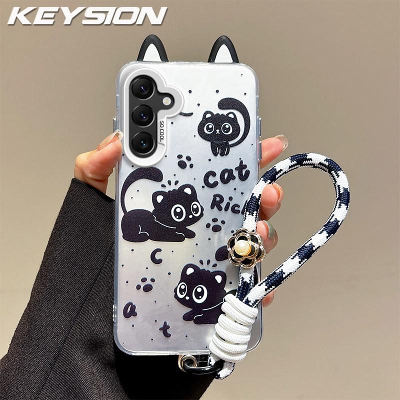KEYSION Милый мультяшный чехол с ушками для Samsung A17 5G со шнурком Мягкий силикон+ПК Ударопрочная задняя крышка для телефона для Galaxy A17 4G 5G
