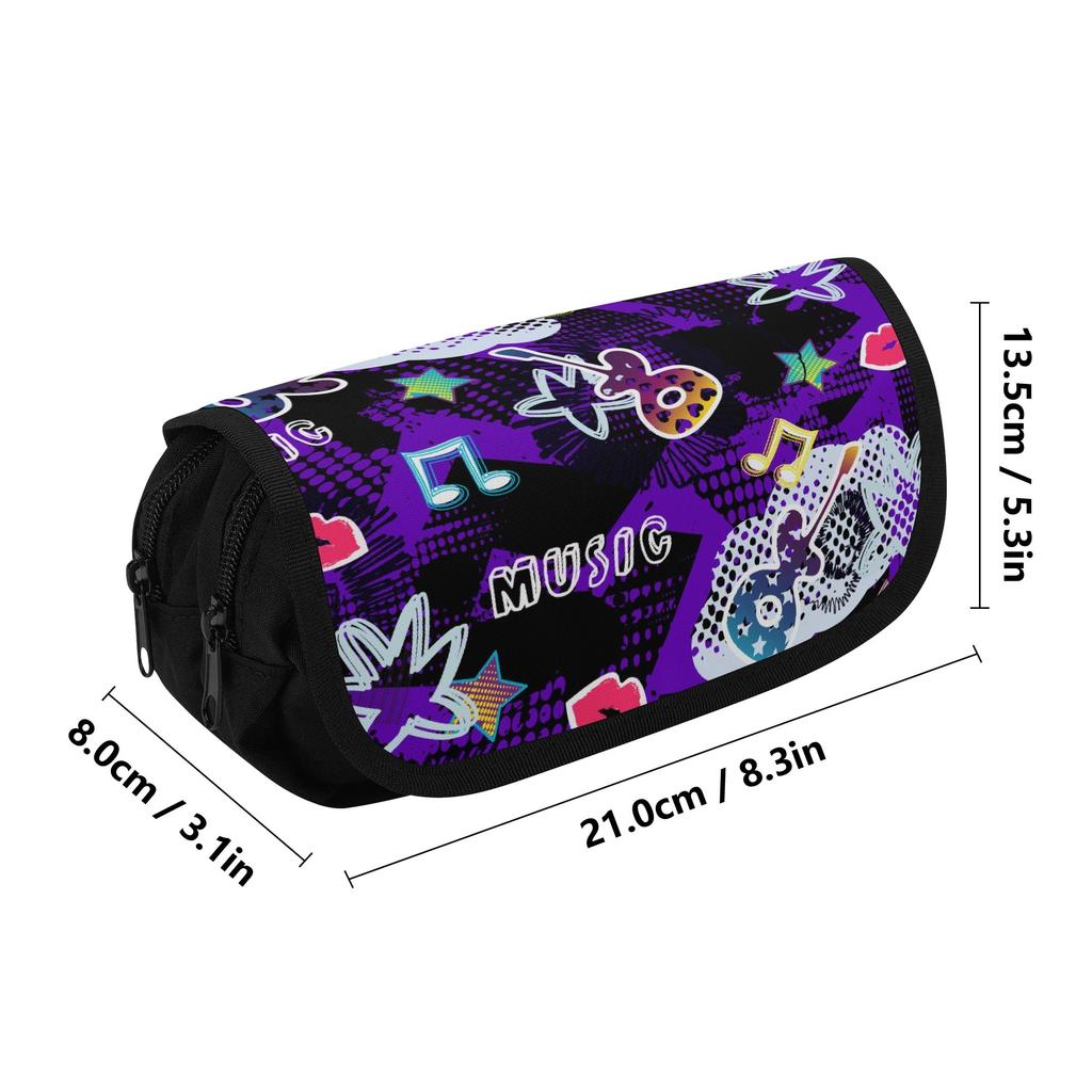 Pen Case Two Compartment Zipper Closure 300D Polyester with Dual Storage for Pens Ruler Scissors and Earphones for Students