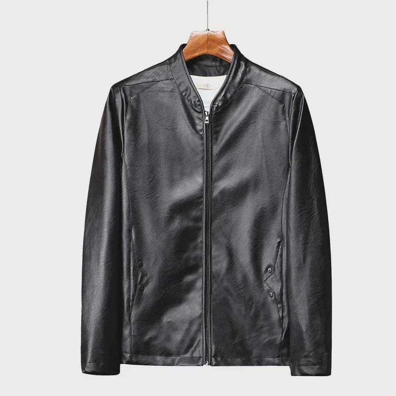 Мужская куртка из искусственной кожи в корейском стиле с воротником-стойкой - модный повседневный мотоциклетный дизайн на осень/зиму