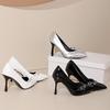 Fashion Autumn New Temperament Pointed Toe Shallow Rivet Metal Buckle Fine Heel Non-slip Wear-resistant High-heeled Single Shoes