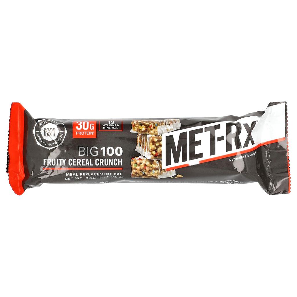MET-Rx Big 100, Meal Replacement Bar, Fruity Cereal Crunch, 9 Bars, 100 G (3.52 Oz) Each