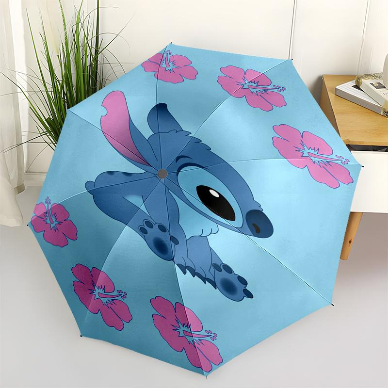 1pc Stitch,Flowers Automatic Folding Umbrella: Compact 8-Bone Design Cartoon Outdoor Travel Companion, Business Umbrella, Christmas Valentin