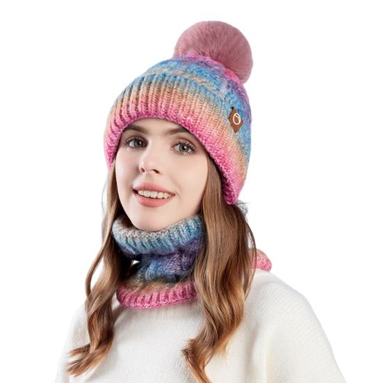 2 шт./комплект женская зимняя шапка и шарф комплект плюшевый мяч декор контрастный цвет плотный