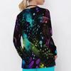 Women Plus Size Printed Scrub Top V Neck Long Sleeve With Front Pockets Nurse Uniform