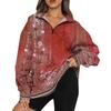 Women's Casual Fashion Long Sleeve  Print Oversize Zip Sweatshirt Top