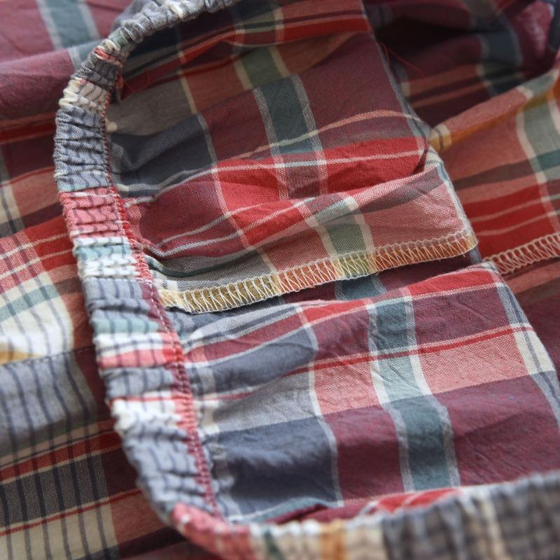 Весна / Осень Простая Пижама из стираного хлопка, женские брюки с длинными рукавами, домашняя одежда, свободный повседневный комплект из 2 предметов в клетку с лацканами