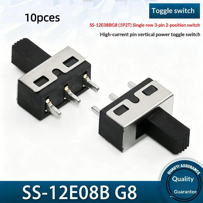 10Pcs 1P2T Vertical 2-Position 3-Pin Straight Pin Ss12E08Bg5 Toggle Switch High Curren Ss12D10G3 Handle Height 3Mm