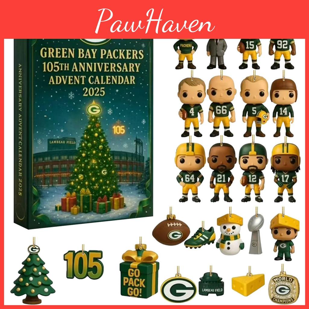 Юбилейный адвент-календарь Green Bay Packers Акриловый рождественский декор Подарок для спортивных фанатов