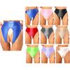 Womens Oil Shiny Lingerie High Waist Open Crotch Stretchy Underwear Nightwear