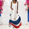 Women Plus Size Scoop Neck Strappy Sleeveless Star Printed Red White Blue A Line Long Dress