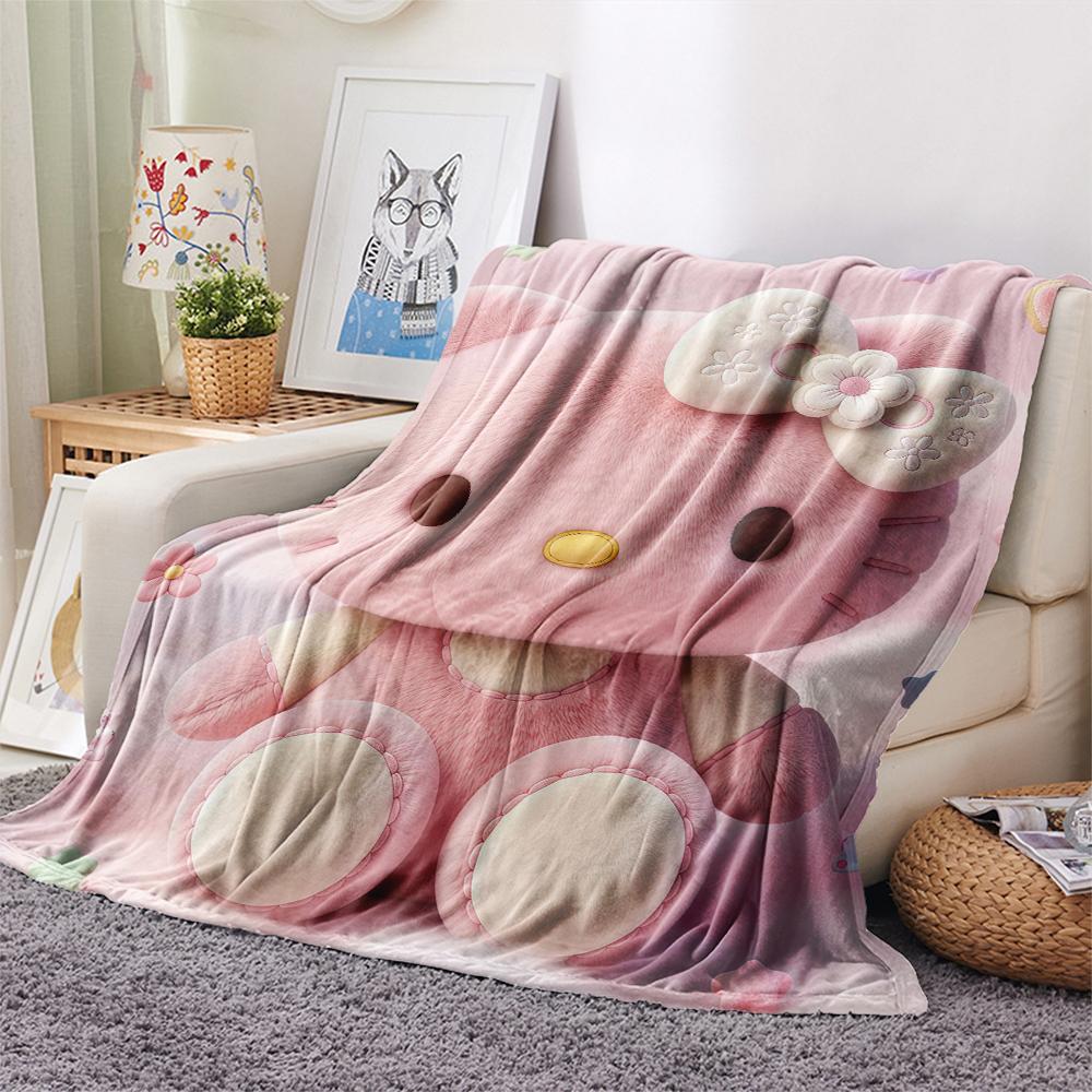 1 шт. Розовое фланелевое одеяло Hello Kitty с принтом, Высококачественное, Для всех сезонов, Декор для дома, Тепло и комфорт, Идеально для рождественских подарков
