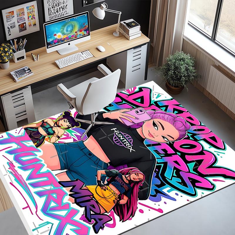 KPop Demon Hunters Pattern Rug, Indoor/Outdoor Mat, for Picnic, Gameroom, Bedroom, Office, Living Room, Home Decor Carpet, Birthday Gift