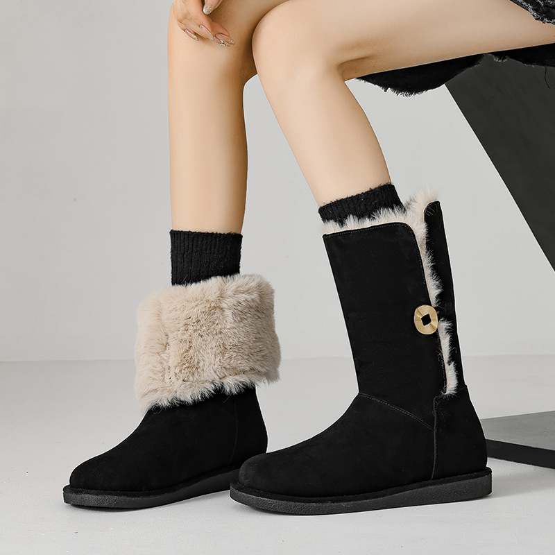 Krazing Pot Зимняя обувь из коровьей замши, нубука, меха, женские зимние ботинки, без застежек, сохраняющие тепло, ботильоны европейского дизайна