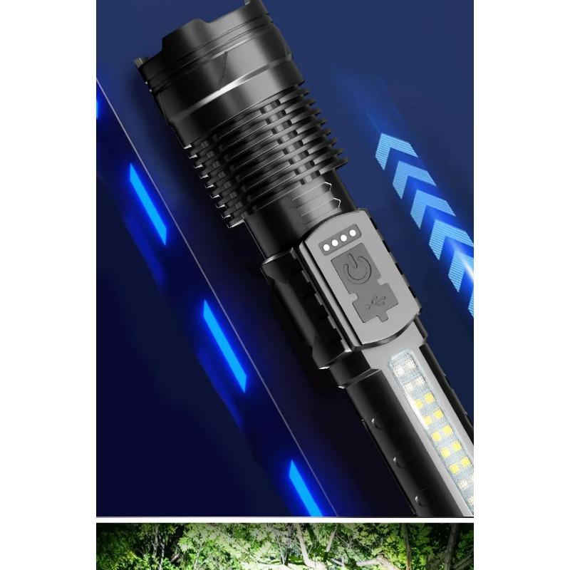 Мощный перезаряжаемый светодиодный фонарик с боковым светом, фонарь для кемпинга на открытом воздухе, фонарь для пеших прогулок, фонарик с ярким светом
