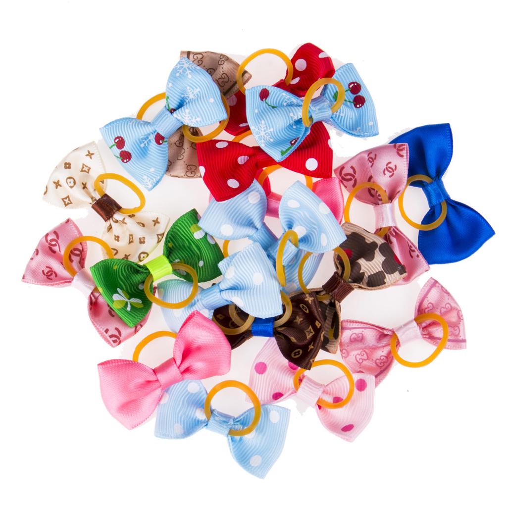 20Pcs Assorted Hair Bows For Small Dog Cat Pet Puppy Bowknots Grooming Accessory