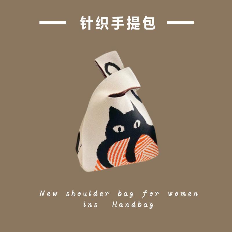 Ins Trendy Handbag Женская вязаная шерстяная сумка-ведро Ручная переноска Повседневная сумка-тоут Коробка для ланча