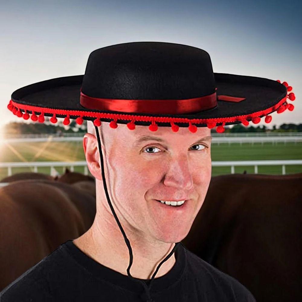 Wide Brim Mexican Hat Costumes Fuzz Ball Spanish-style Hat Mexican Sombrero Hats Halloween