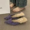 Retro Fashion Pointed Head Thick Heel Bag Head Half Slippers 2025 New Versatile Comfortable Soft Sole Soft Surface Fluffy Shoes Women