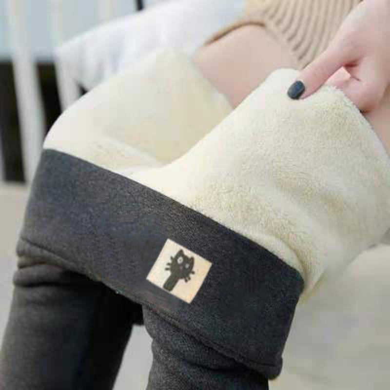 Women's Autumn and Winter High Waisted Leggings with Added Wool and Thickened Lamb Wool Leggings, Warm Pants